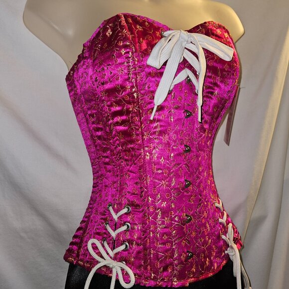 NEW XS PINK/GOLD BROCADE TIGHT LACING CORSET 22" BABYLON - Picture 4 of 15